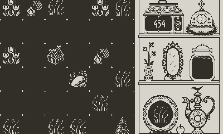 A still from Meshchera showing the game board with some illustrations of vegetation