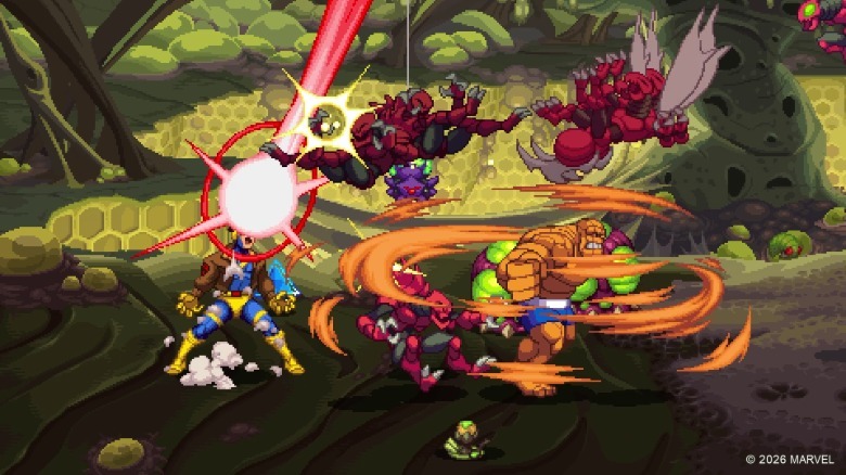 Marvel's Retro-Inspired Beat-Em-Up Is Getting Two More Playable Superheroes 1 Cyclops and The Thing fighting in Marvel Cosmic Invasion.