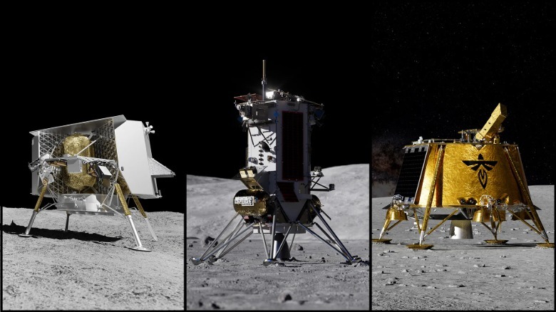 A 10-Year Sky Survey Begins Filming A 'Cosmic Movie,' Cyborg Cockroaches Go For A Dive And More Science Stories 3 Renderings of companies' three landers on the moon